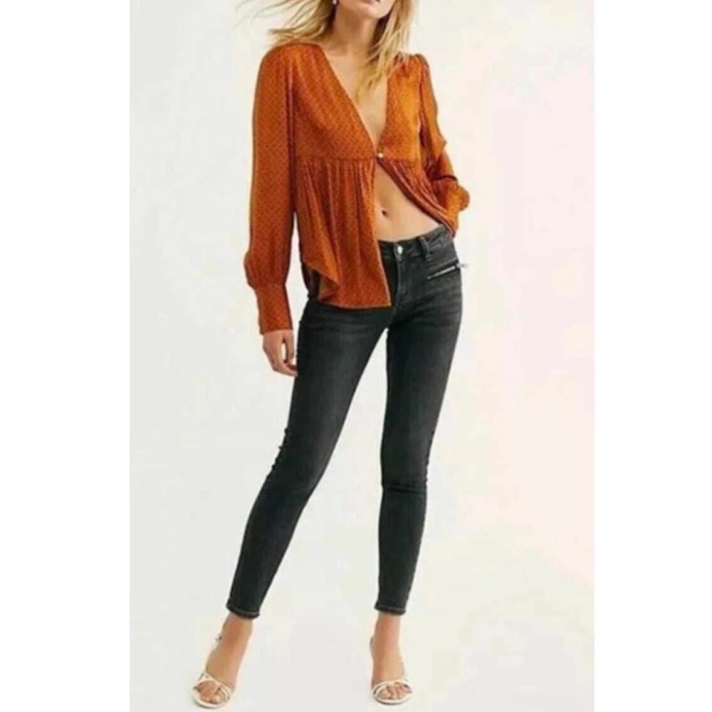 Free People Rust Orange Polka Dot V-Neck Blouse